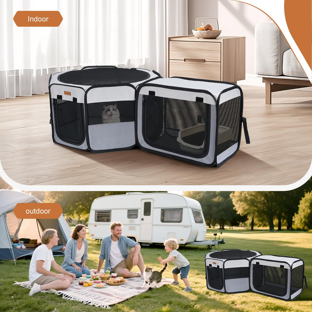 Want to Give Your Kittens & Puppies a Safe, Independent Space? Try Lekereise: 47"×16" Portable Cat Playpen, 2-in-1 Dog Playpen, Independently Usable, with a Carry Bag. Play Freely Anywhere!