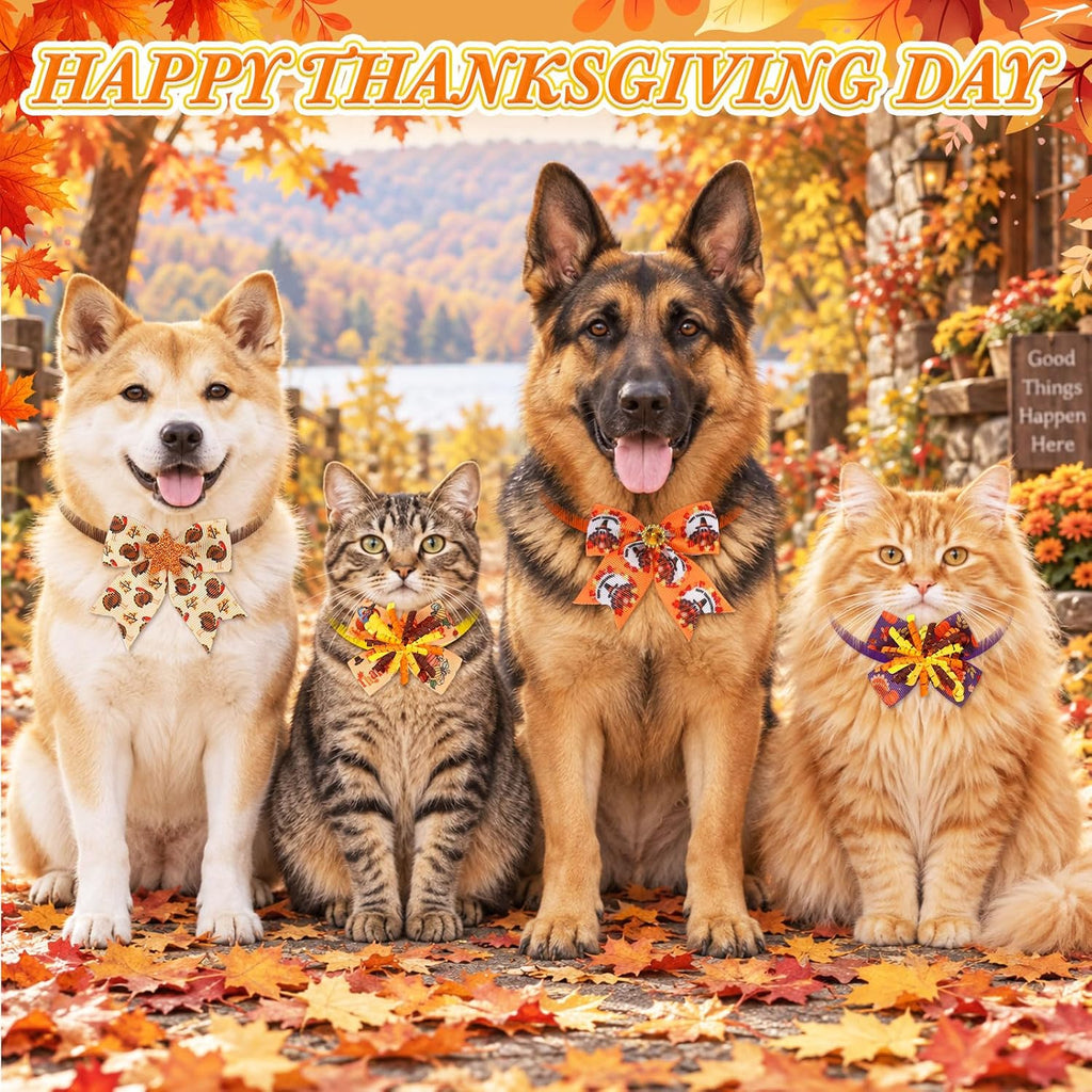 Huhumy 50 Pcs Fall Dog Bowties Bulk Thanksgiving Pet Grooming Bows
