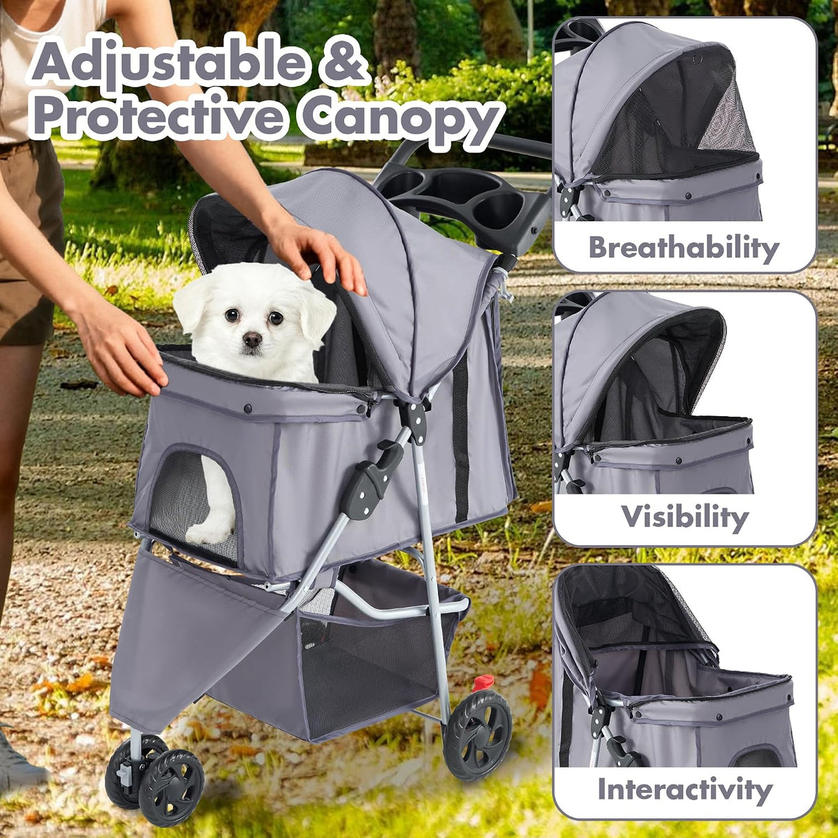 DUMOS 3 Wheels Pet Stroller for Small Dogs and Cats, Foldable
