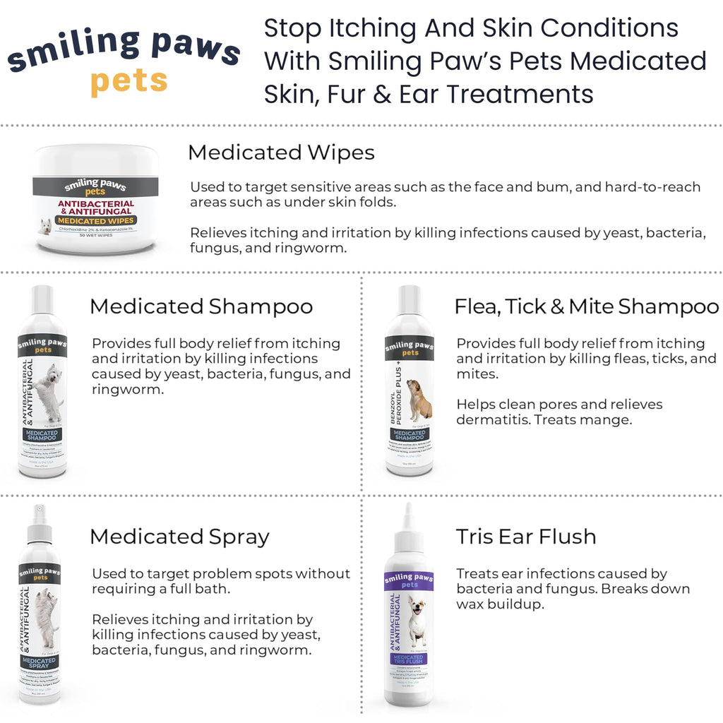 Smiling Paws Medicated Grooming Wipes w/Aloe for Dogs & Cats, 1pk, 50 Wipes