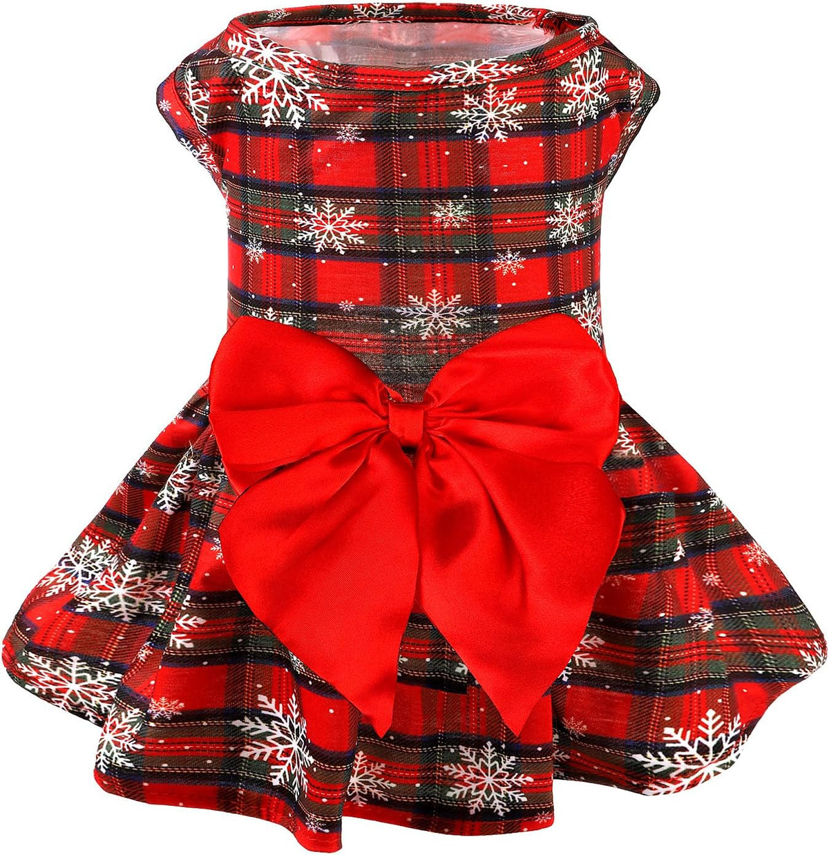 PUPTECK Classic Beige Plaid Dog Dress with Bow Puppy Skirt Clothes S