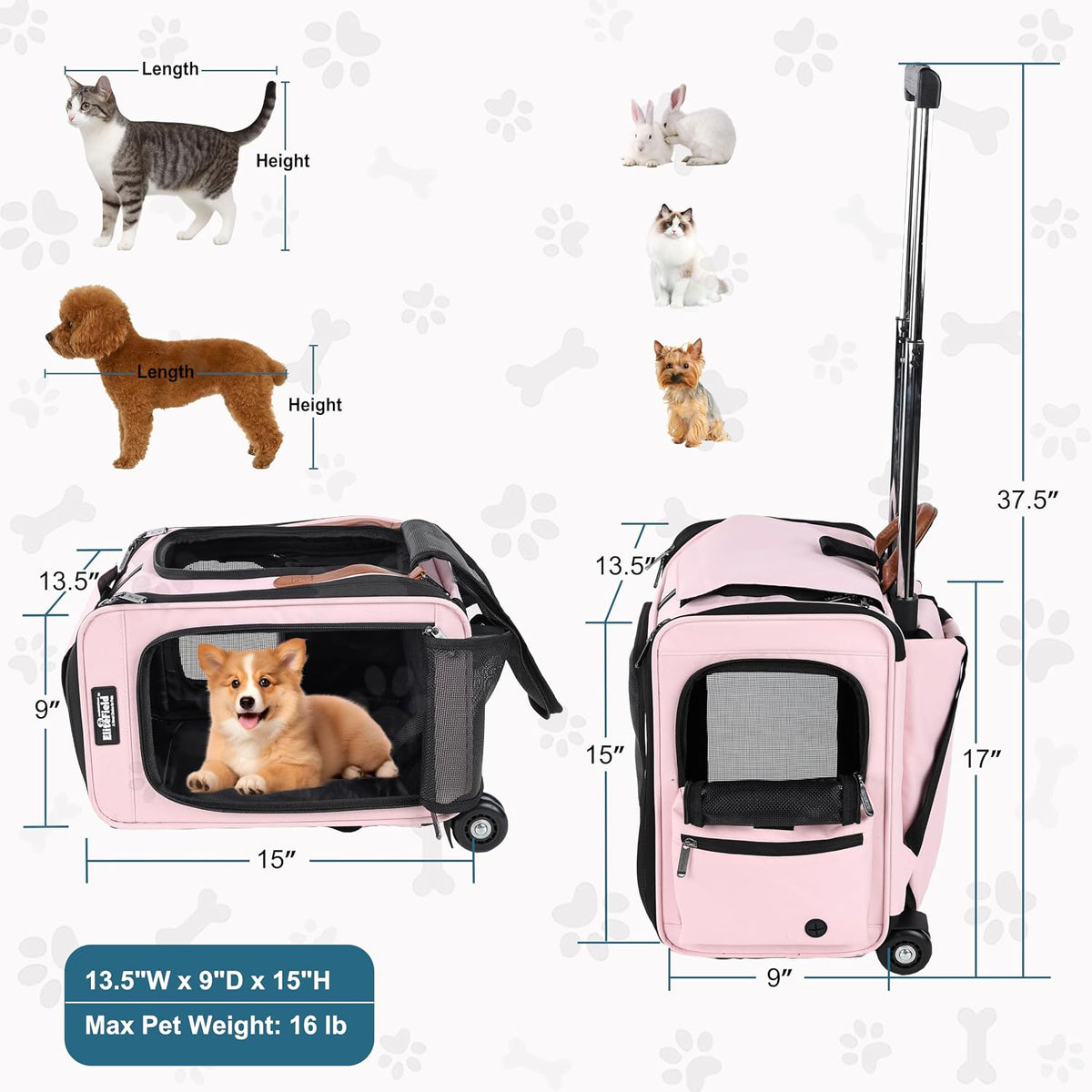 EliteField Deluxe Rolling Backpack Dog & Cat Carrier (2-Year Warranty)