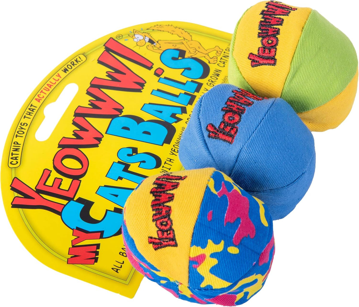 Yeowww! Catnip My Cats Balls Toys for Cats - 3-Pack - Durable Cotton Twill - Made in the USA - Stuffed with Organically 