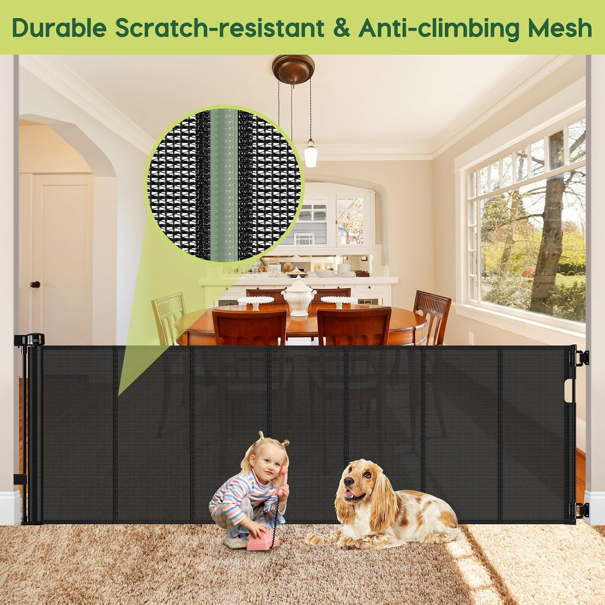 Reinforced 80 Inch Retractable Baby Gate Extra Wide Baby Gate for Wide Openings, Indoor/Outdoor Retractable Dog Gate for