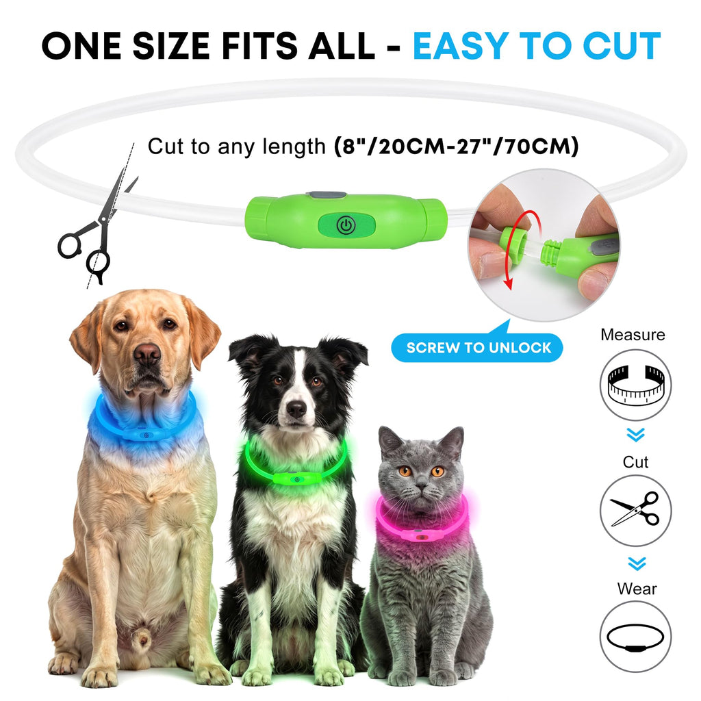 NOVKIN LED Dog Collar, Cut-to-Fit Light Up Dog Collar for Night Walking, IP67 Waterproof USB Rechargeable Glowing Pet Collar, High Visibility Super Bright Safety Lights for S/M/L Dogs(Blue)