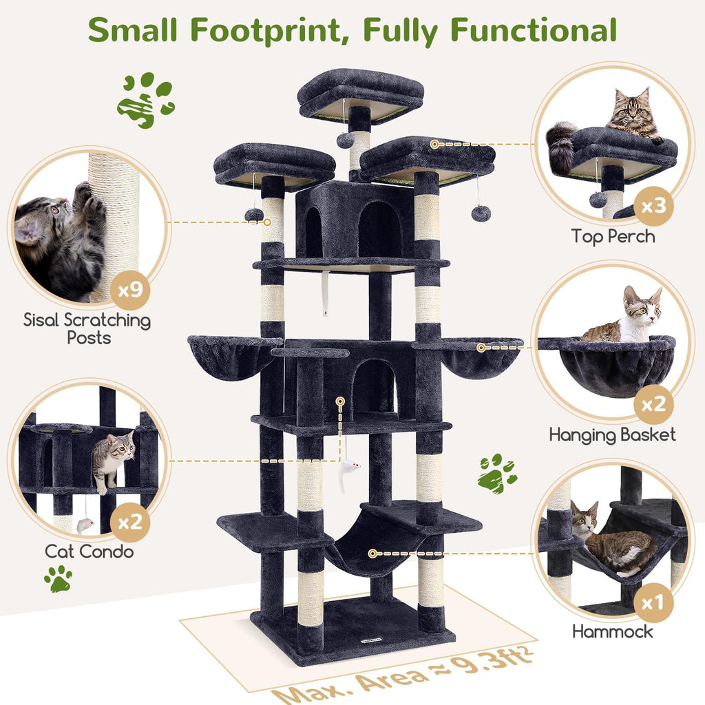 Globlazer Big XXL Cat Tower for Indoor Multiple Cats, F80, Dark Grey