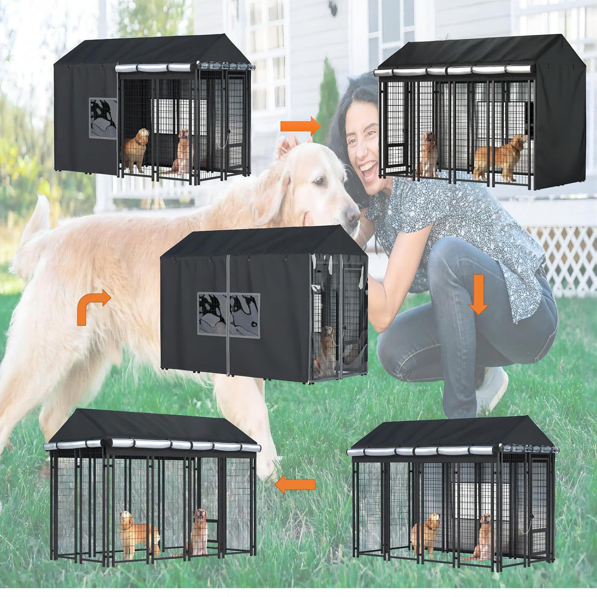 Outdoor Dog Kennel Cover, 8'Dx4'Wx6'H, Full Coverage Black