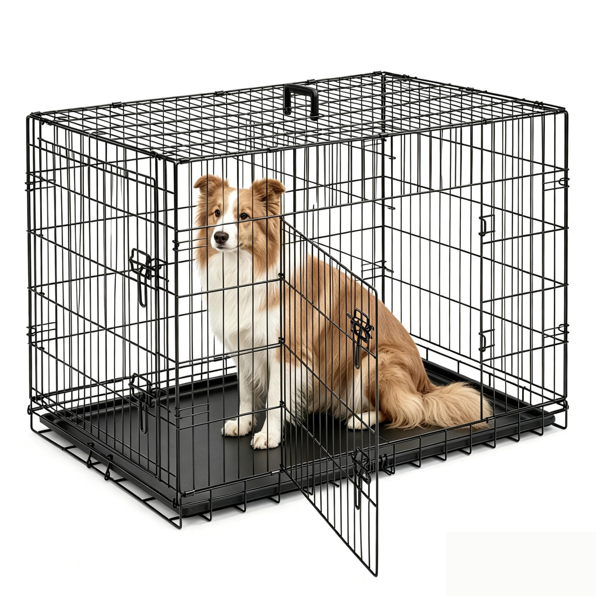Aidoly Large Dog Crate 42 Inch Foldable Double Door Dog Cage Pet Kennel
