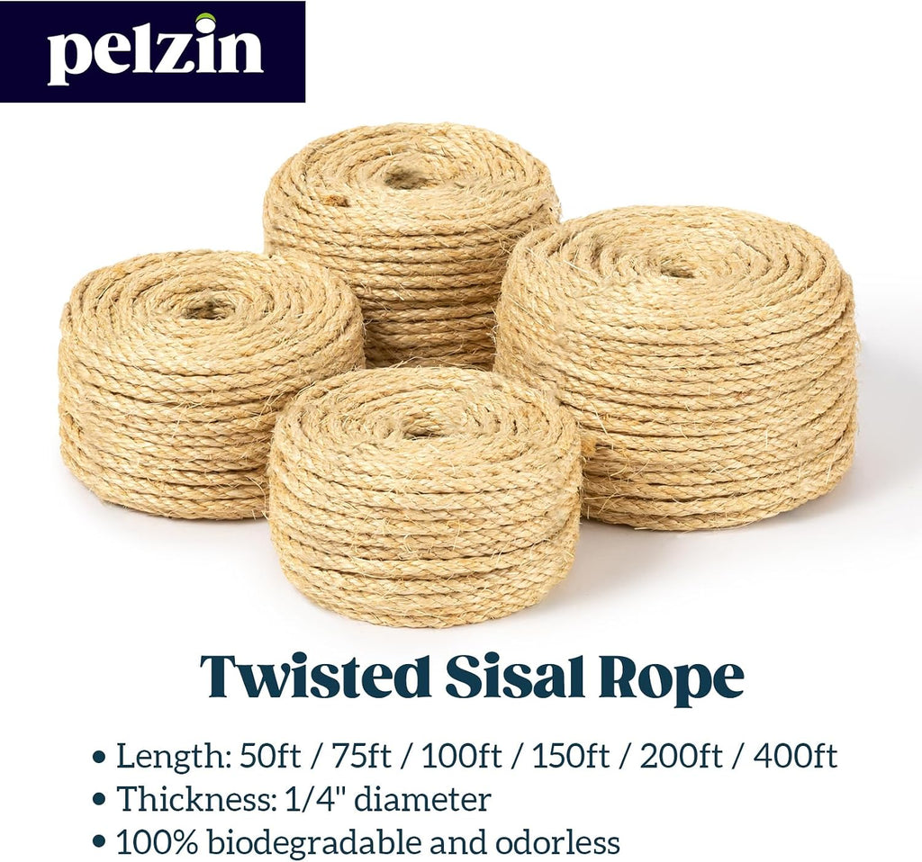 Natural Sisal Rope for Cat Scratcher and Scratching Post 1/4 Inch, 100 Feet