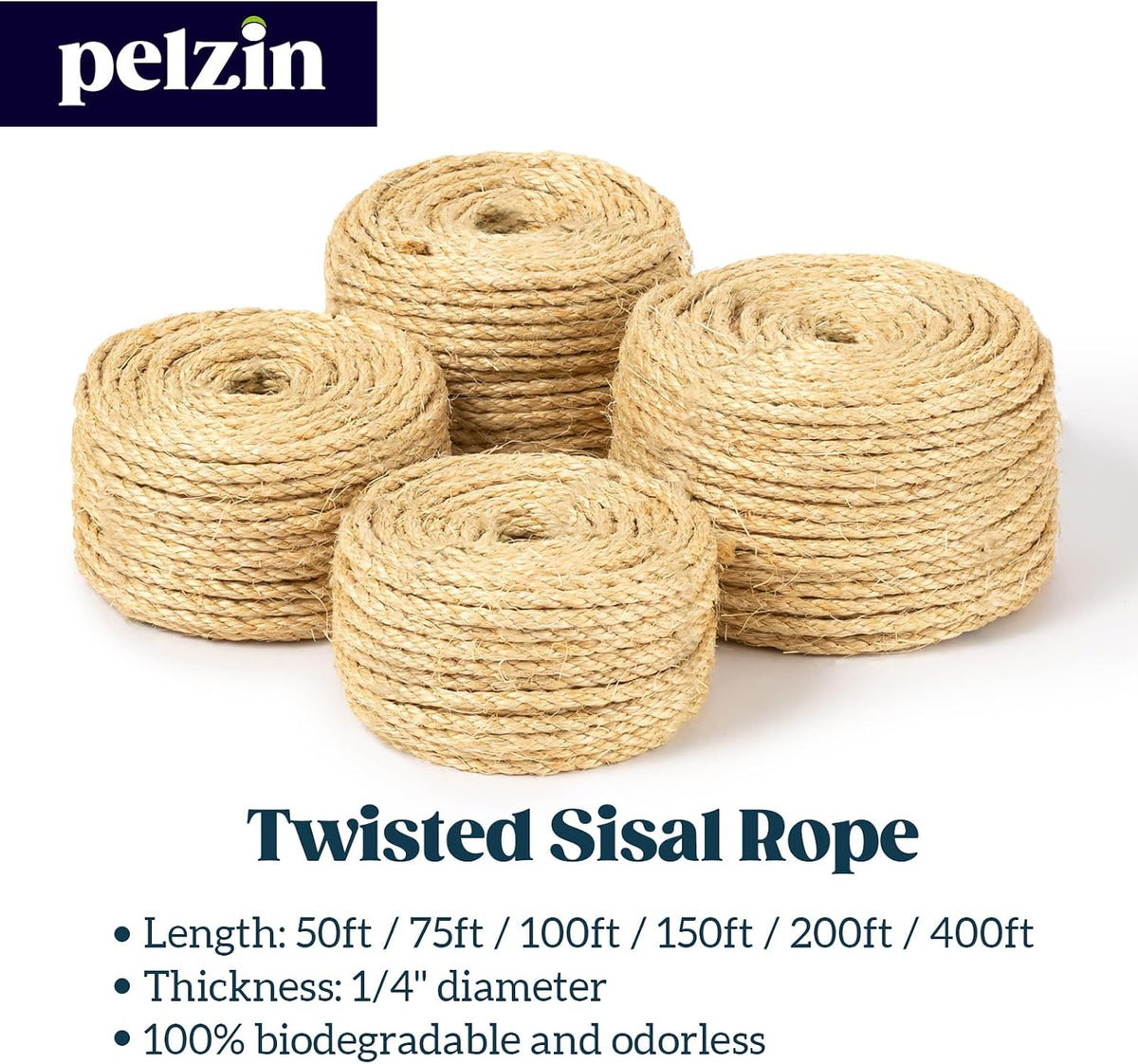 Natural Sisal Rope for Cat Scratcher and Scratching Post 1/4 Inch, 100 Feet