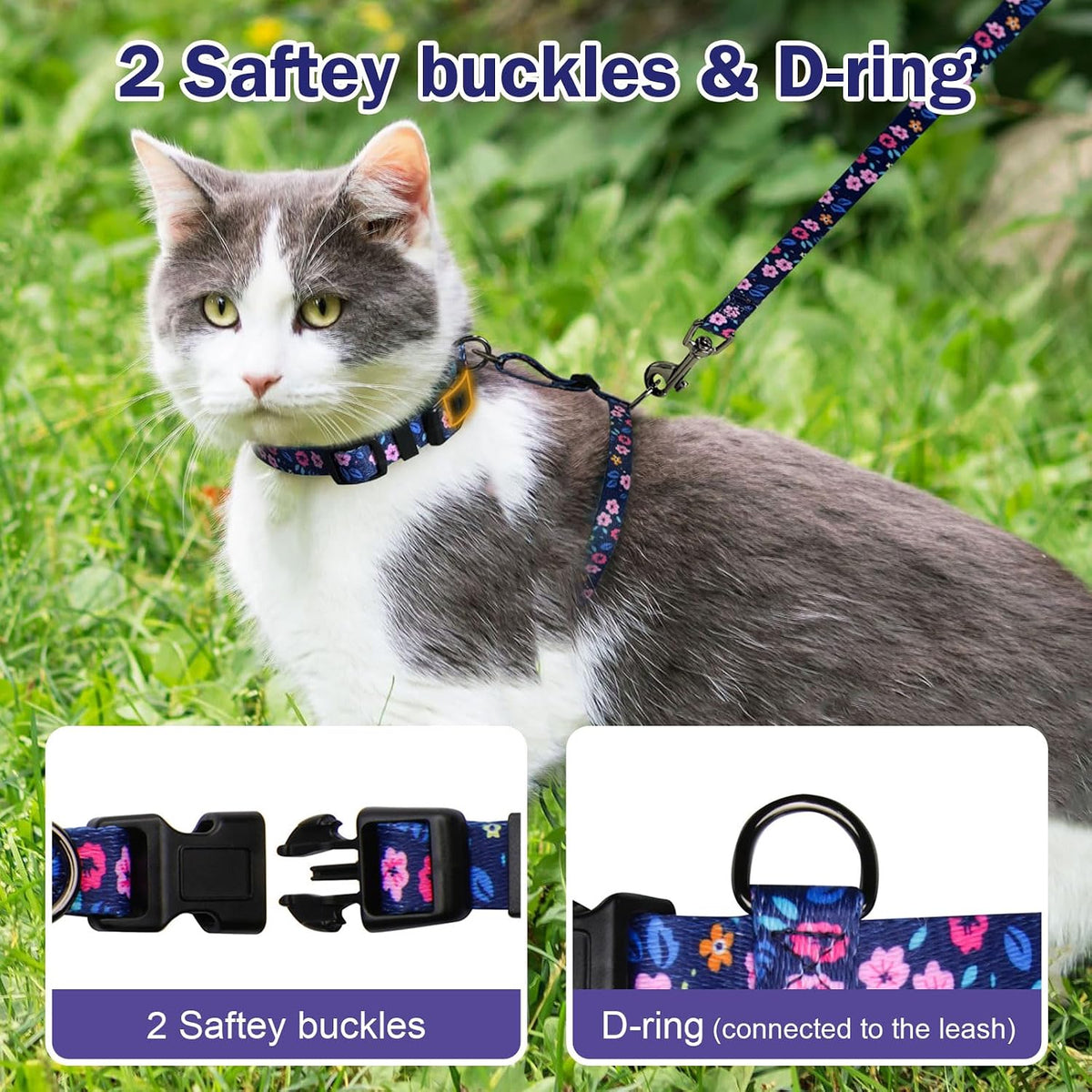Hikiko Cat Harness and Leash Set 3 in 1 Adjustable Cat Collar