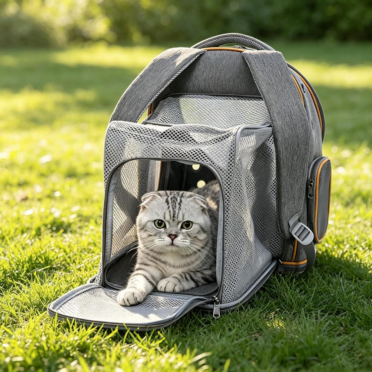 Cat Carrier Backpack with Trolley, Space Capsule Bubble Window (Gray)