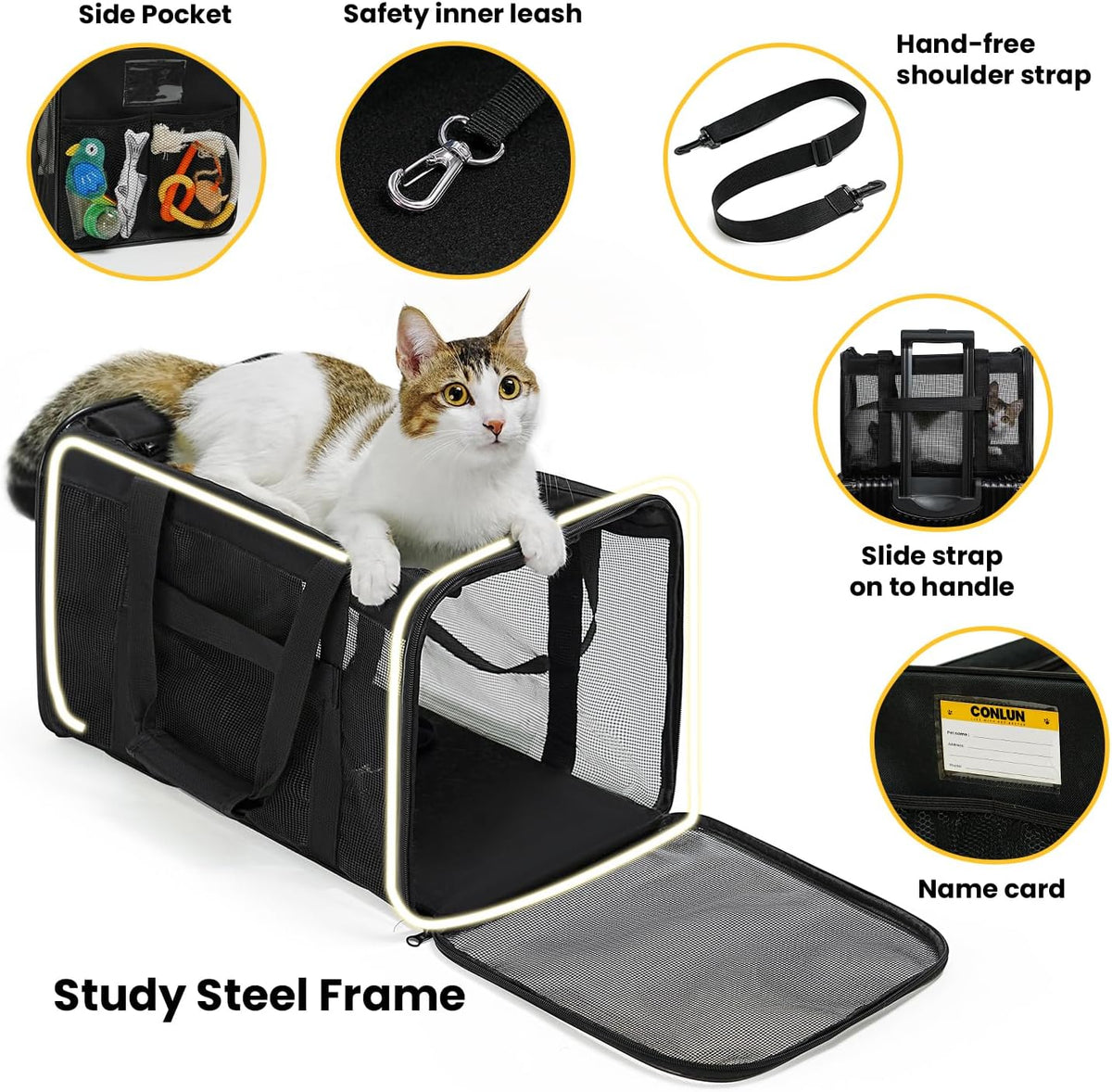 Conlun Cat Carrier Bag,Soft-Sided Pet Carriers for Dogs,M,Black