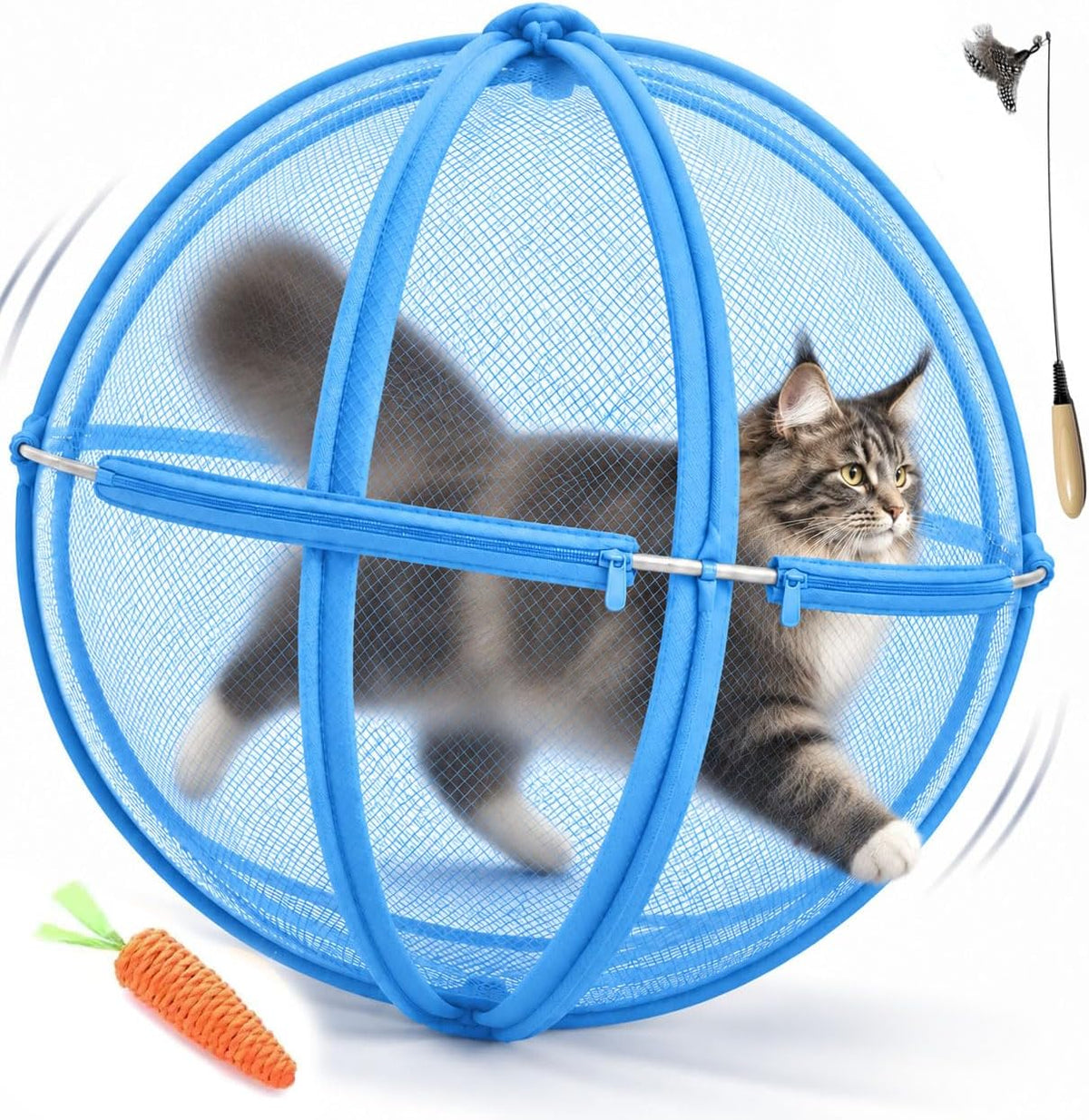 27" 360 Panoramic Rolling Cat Playpen, Mesh Ball Enclosure Giant (Pink)