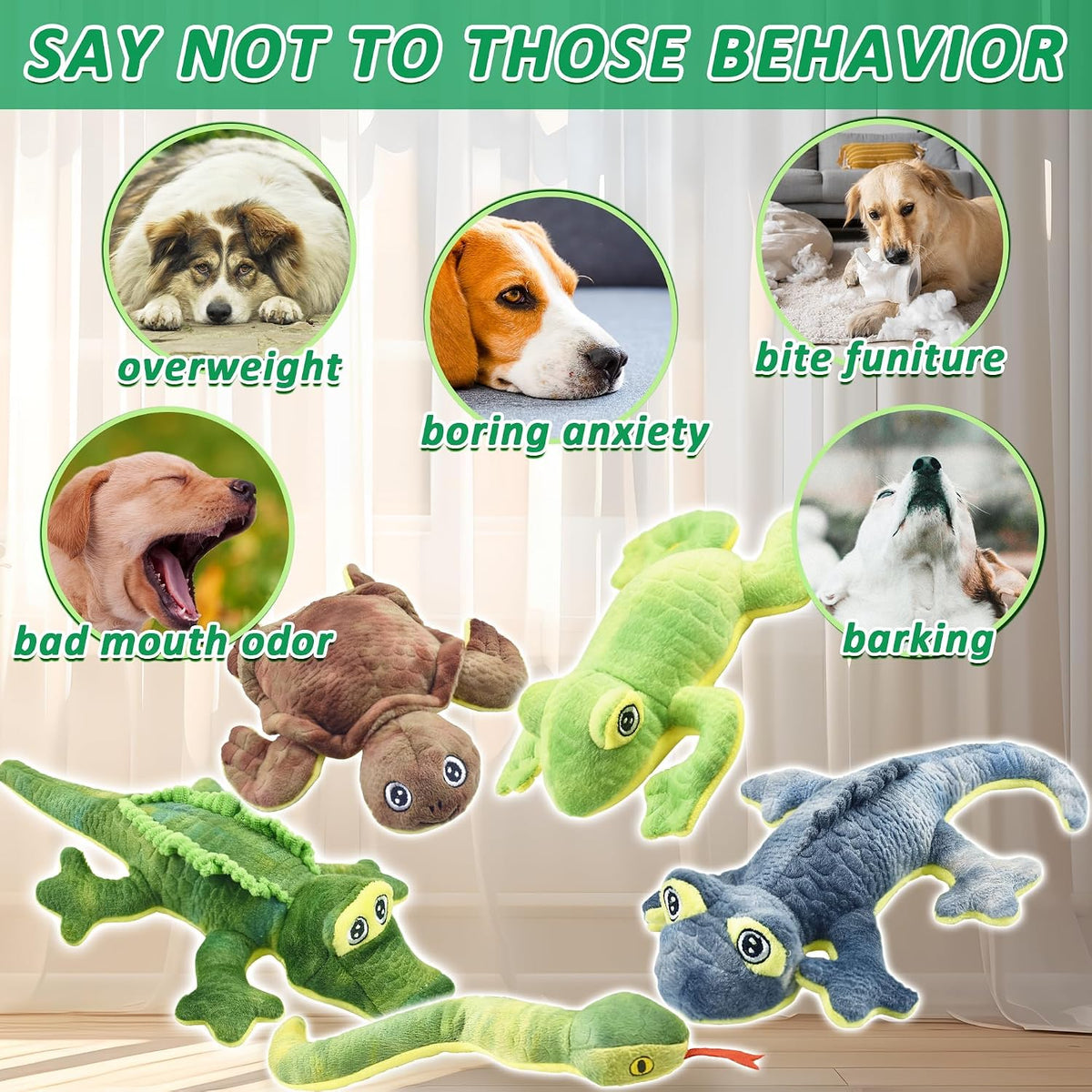 LECHONG Stuffed Animal Dog Toys, 5 Pack Tough Squeaky Dog Toys, Plush Toys Assortment, Great Value Pet Toys Bundle, Wood