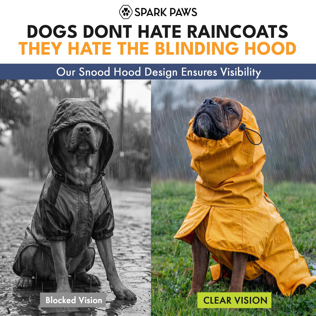 Spark Paws Dog Raincoat - Waterproof Rain Jacket w/Hood, Full Coverage