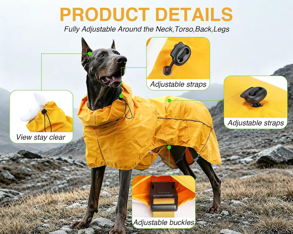 Skmeditec Dog Raincoat with Hood, Waterproof Puppy Rain Coat, Windproof Breathable Jacket with Mesh Lining, Outdoor Hiki