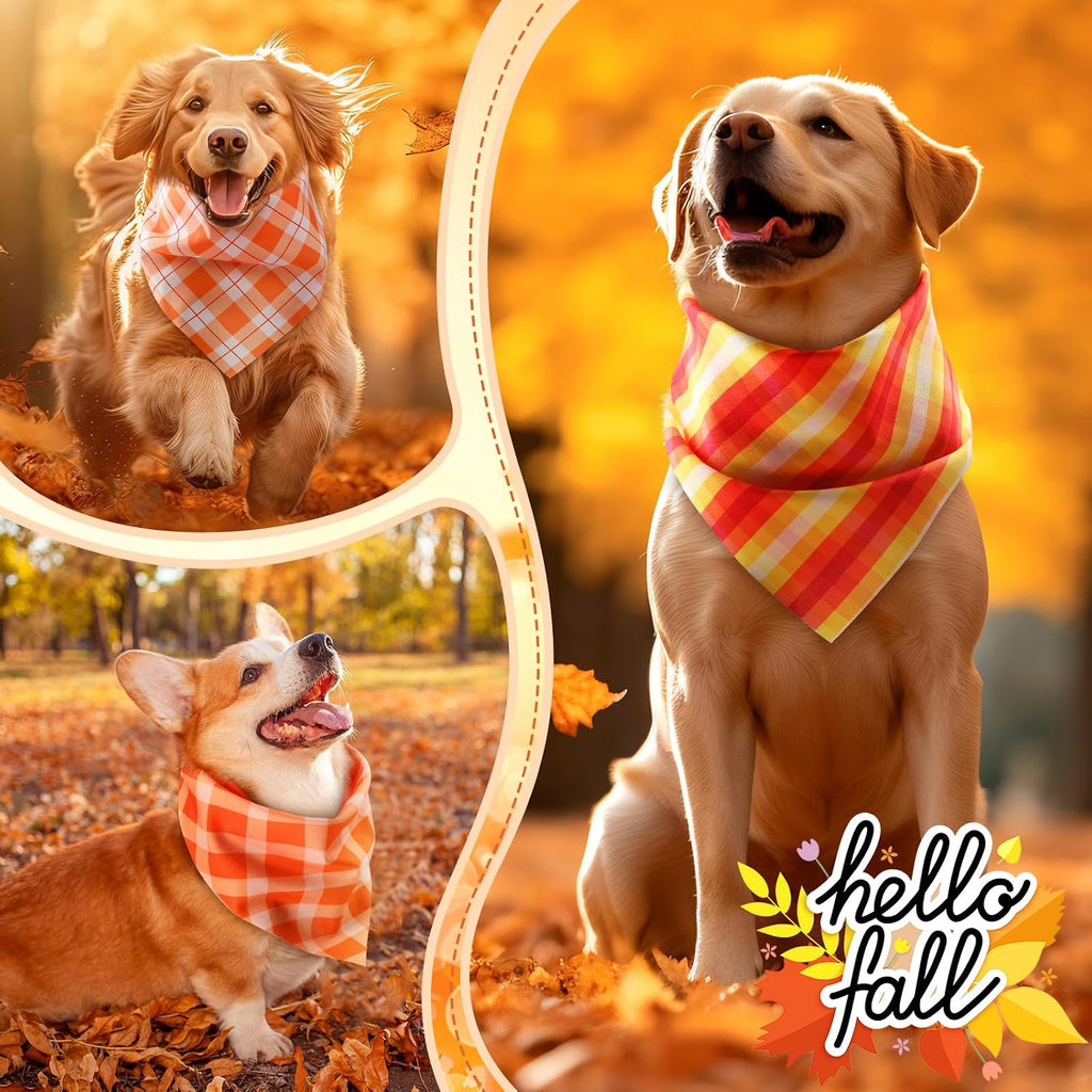 Weewooday 50 Pcs Fall Thanksgiving Plaid Dog Bandanas Bulk for Large
