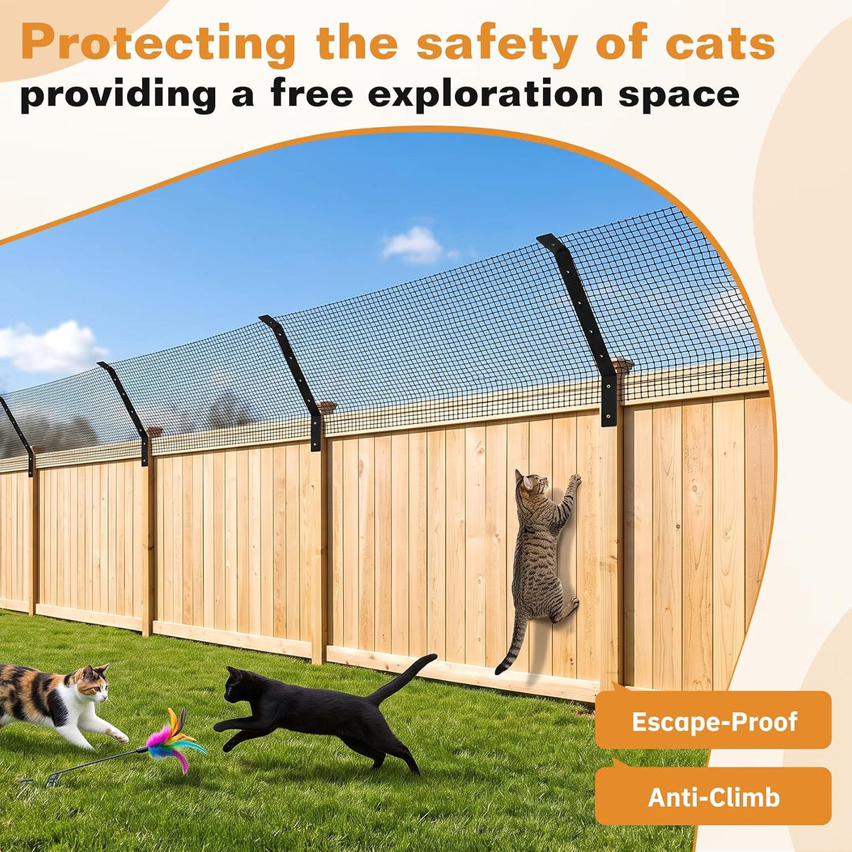 Cat Fence Outdoor Barrier 33FT, Anti-Climb Fence Topper with Install Kit