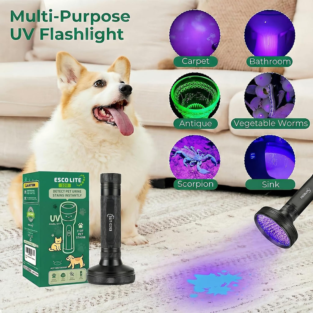 UV Flashlight Black Light, 100 LED 395 nM Ultraviolet Flashlights UV Blacklight Detector for Dog Urine, Pet Stains