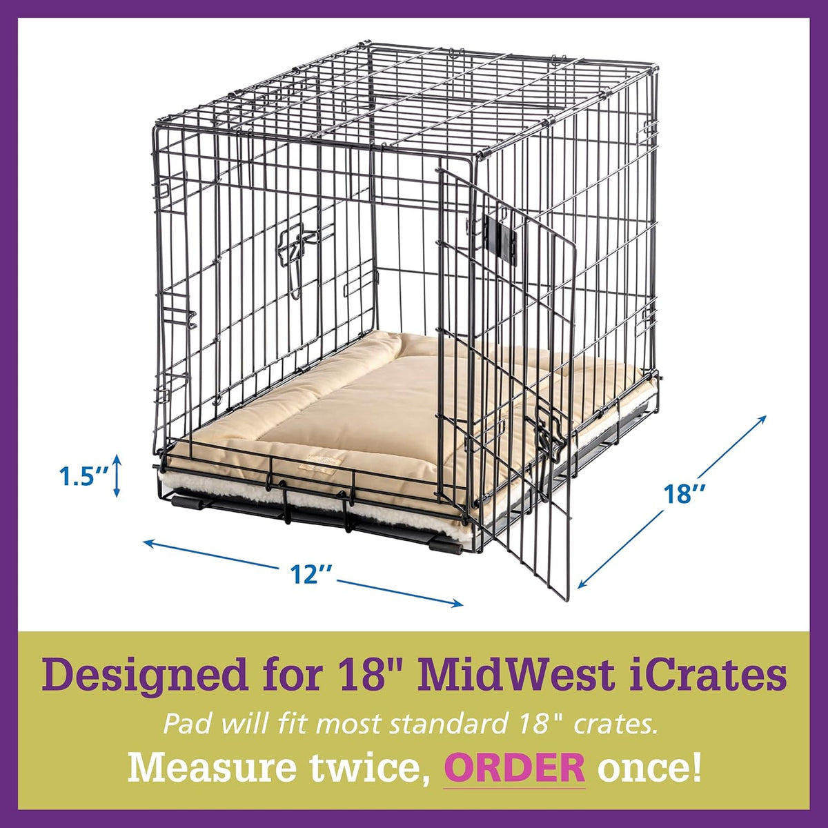 Pet Dreams Dog Crate Pad - Washable Kennel Mat, Crate Pads for Dog Cages, Non-Toxic, Flat Indoor Cat Bed, Fits iCrate 18