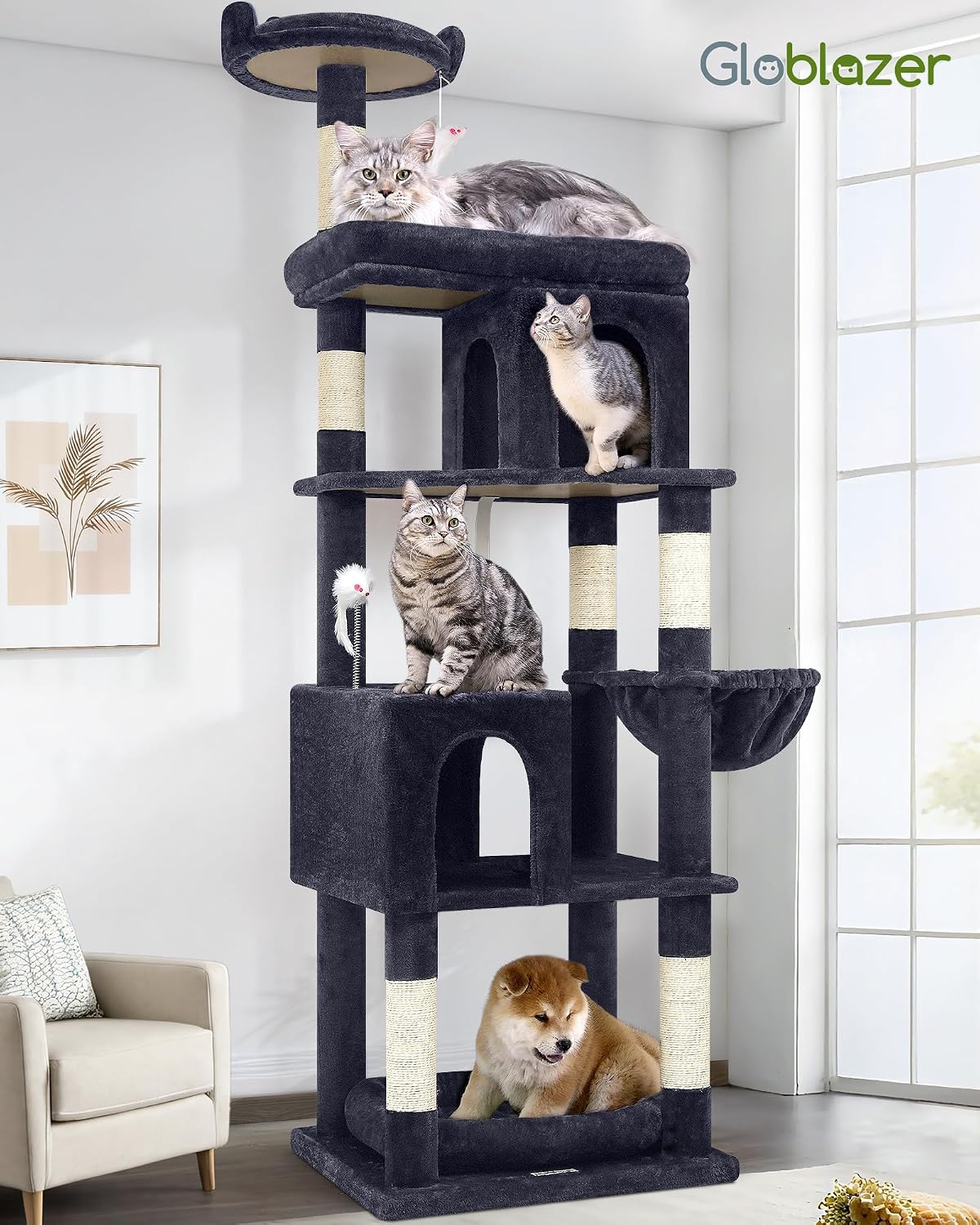 Globlazer S72 Heavy Duty Cat Trees for Large Cats 20 lbs+, Dark Gray