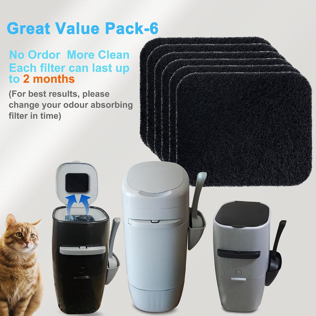 6PCS Activated Charcoal Filters for Litter Genie Standard Pail