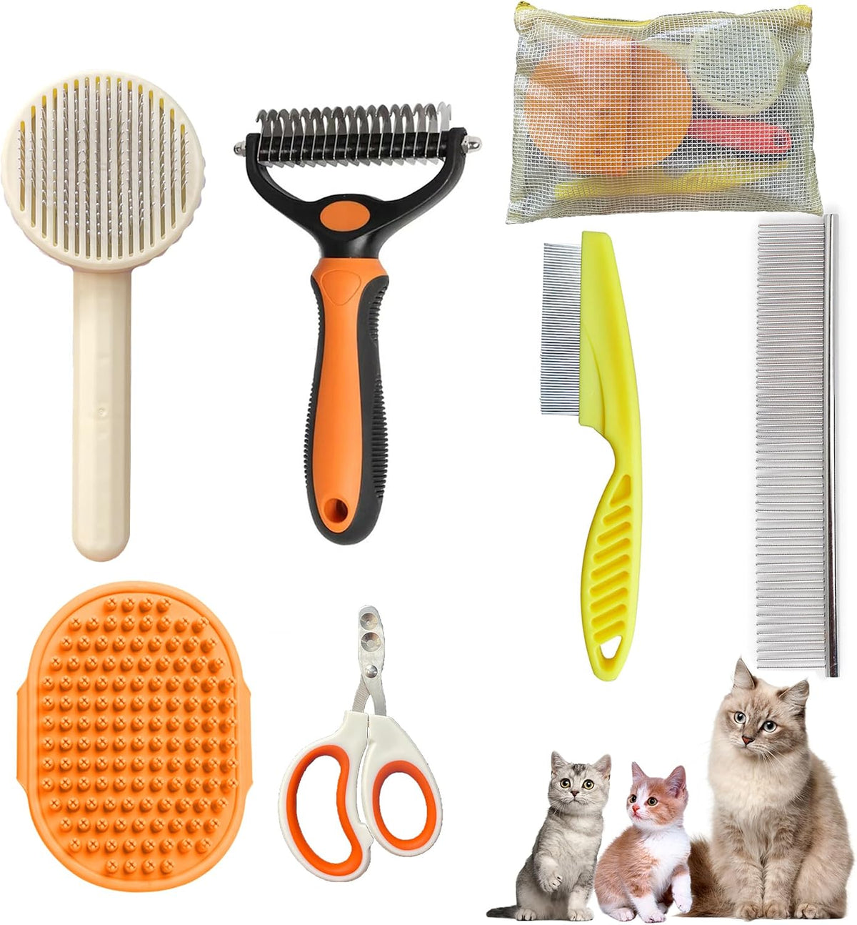 Cat Grooming Kit, 6-Piece Deshedding Brush Set, Pink