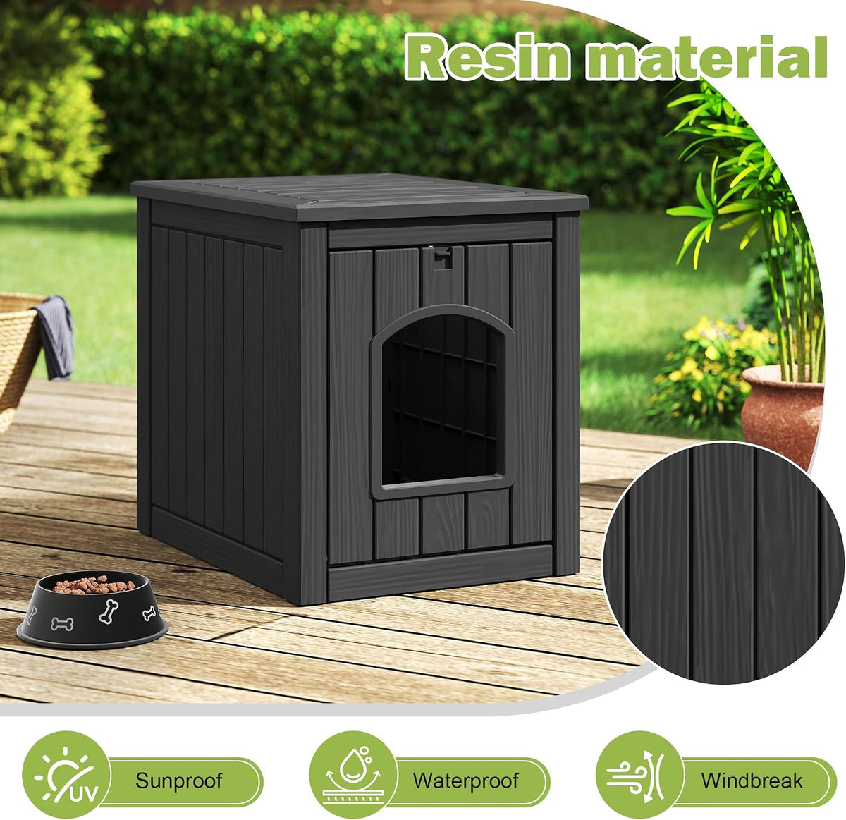 Outdoor Cat House Weatherproof, Resin Cat Houses for Outdoor Indoor Cats, Cat Box Enclosure, Cat Bed Easy to Assemble & 