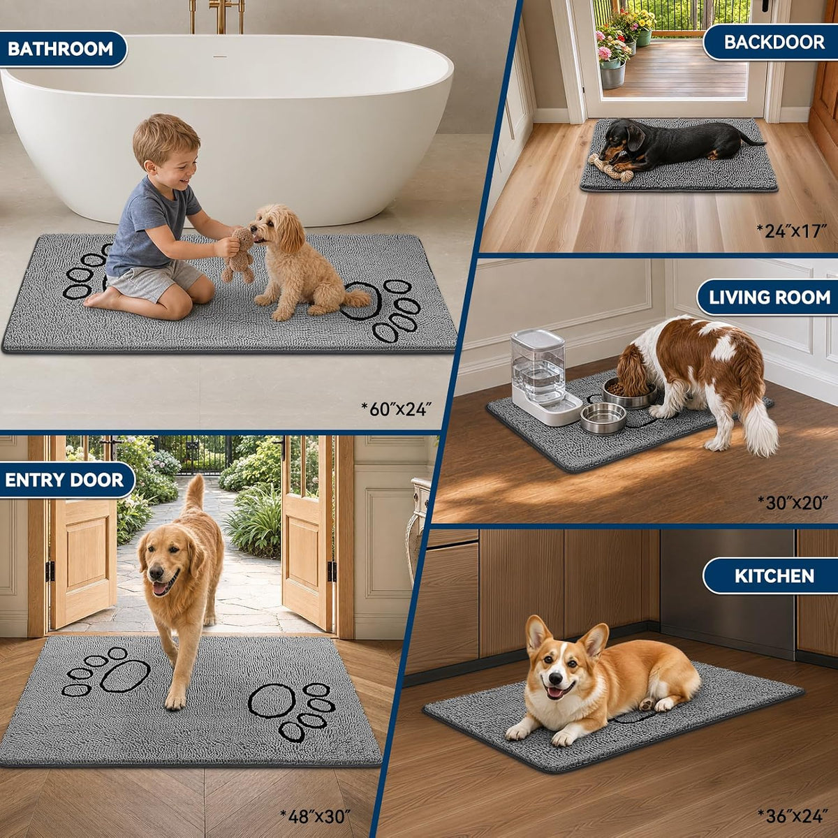 Super Absorbent Dog Door Mat, 30"*20" Anti Slip Mat for Muddy Paws