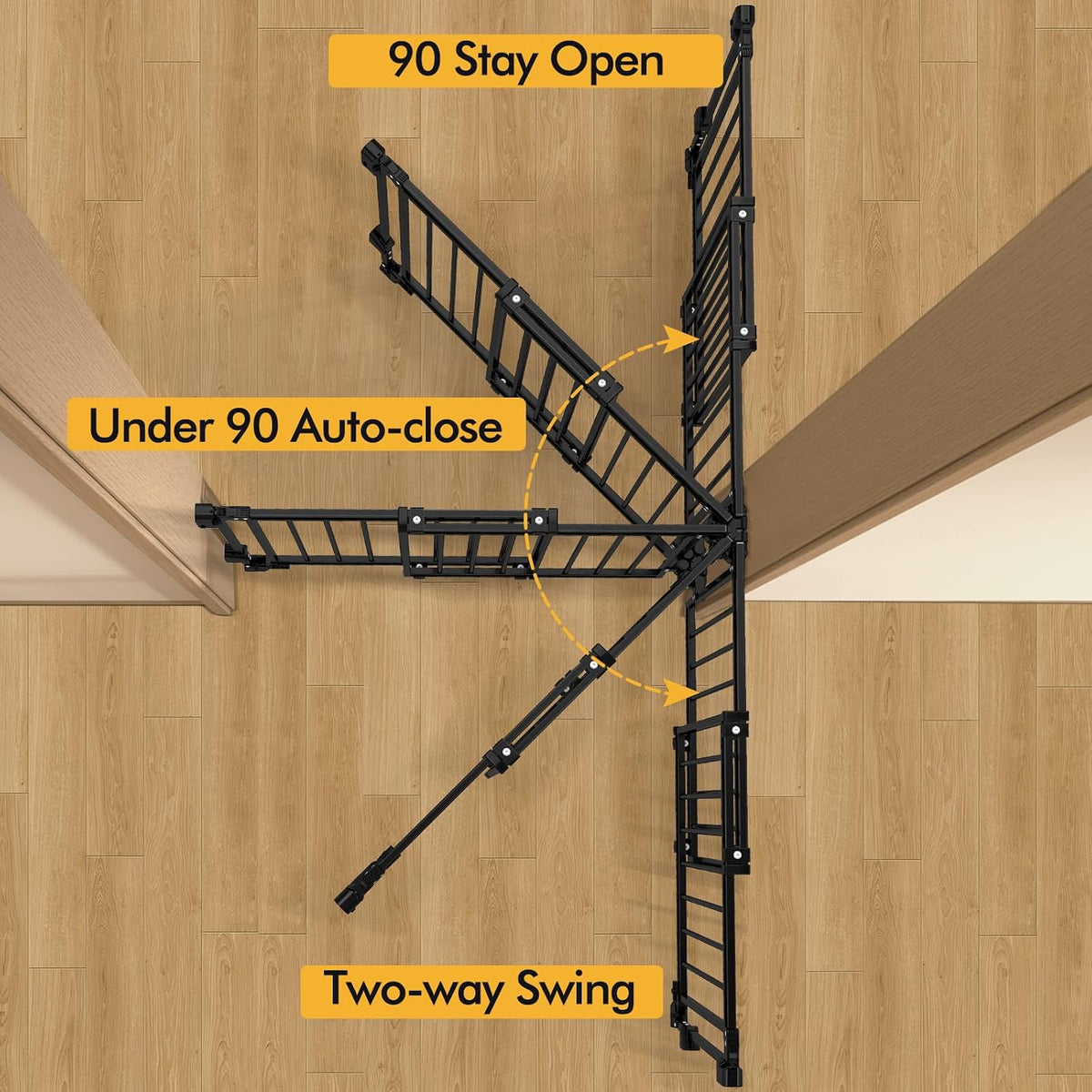 Baby Gate with No Bottom Bar, 29" H x 26.4-43" W, Black | Drill Required, Hardware Mounted, One-Hand Operation, Auto Clo