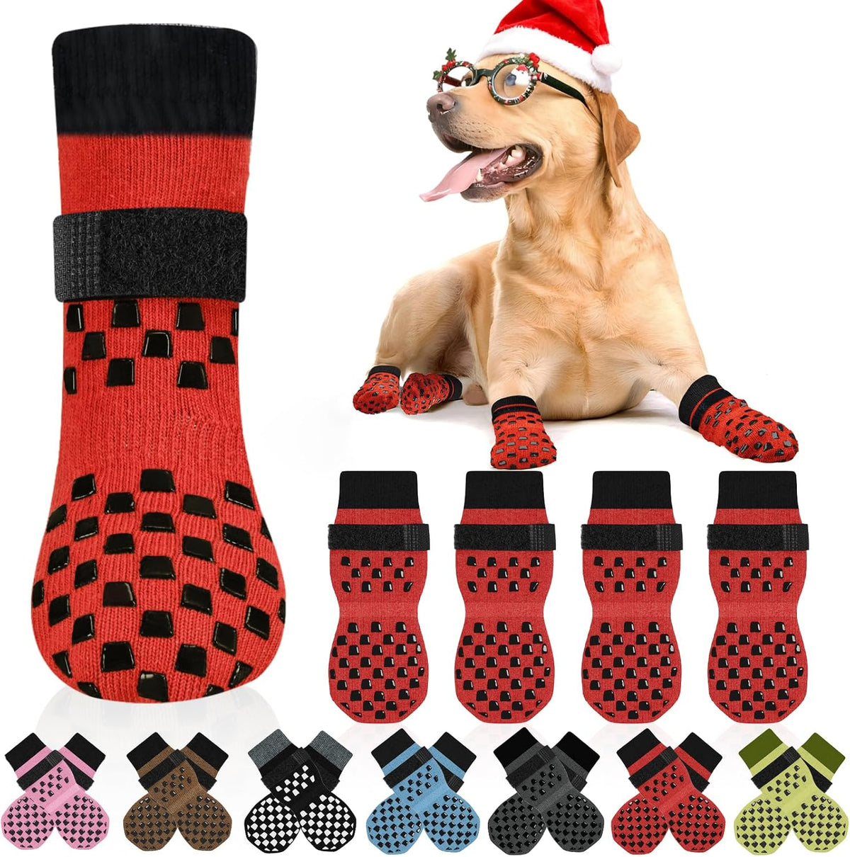 Anti Slip Dog Socks to Prevent Licking Paws, Dog Shoes for Hot/Cold Pavement, Dog Boots on Hardwood Floors, Traction Con