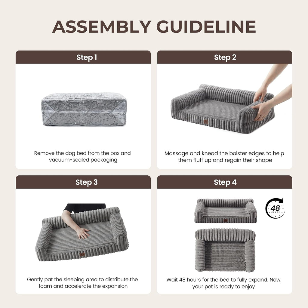 Orthopedic Dog Bed Large 35x25x9.5” Washable Cover Grey