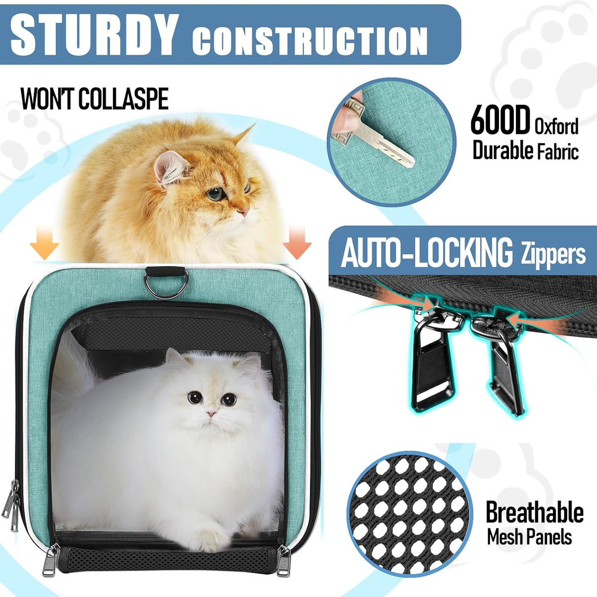 Large Cat Carrier Soft, Collapsible Travel Pet Carry Bag, Small Dogs