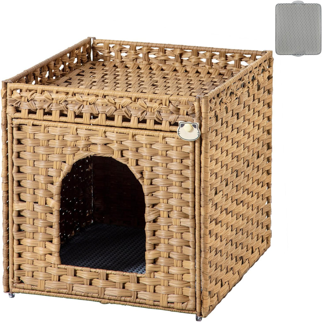 Cat Litter Box Enclosure Furniture, Hidden PE Rattan, Natural