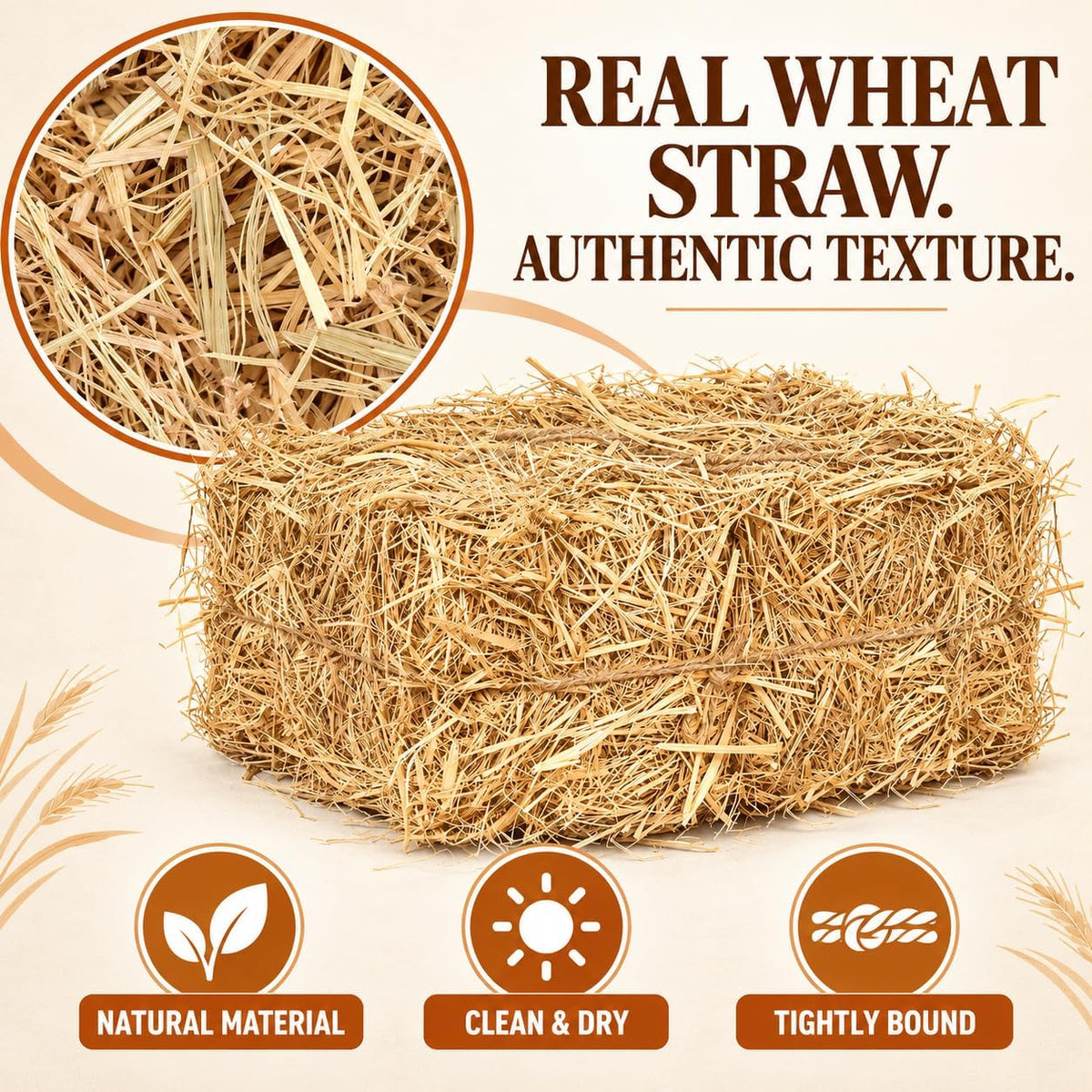 Natural Wheat Straw – 3 LB Clean Dry Straw Bale for Stray Cats & Dogs