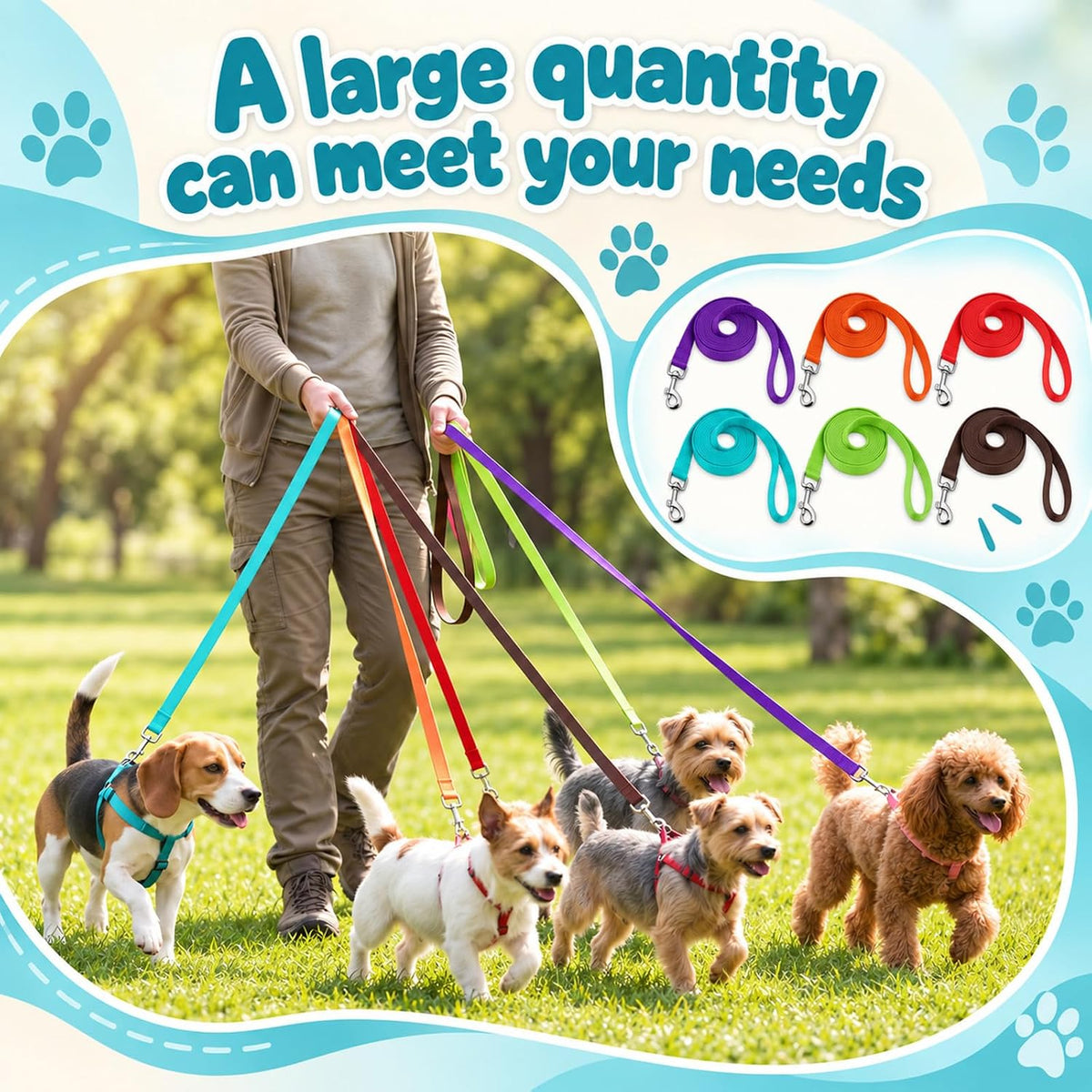 24 Pack Dog Leash Bulk 5 ft, Nylon Dog Training Leashes