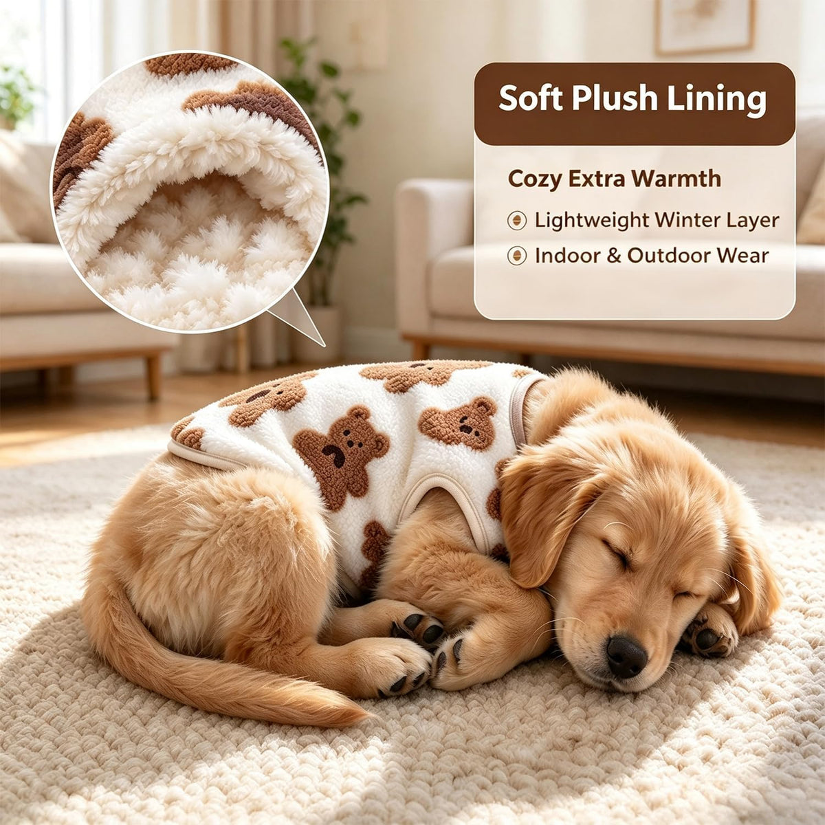 Cute Plush-Lined Pet Vest, Plush Bear Print Dog Vest for Pets，Red：8XL