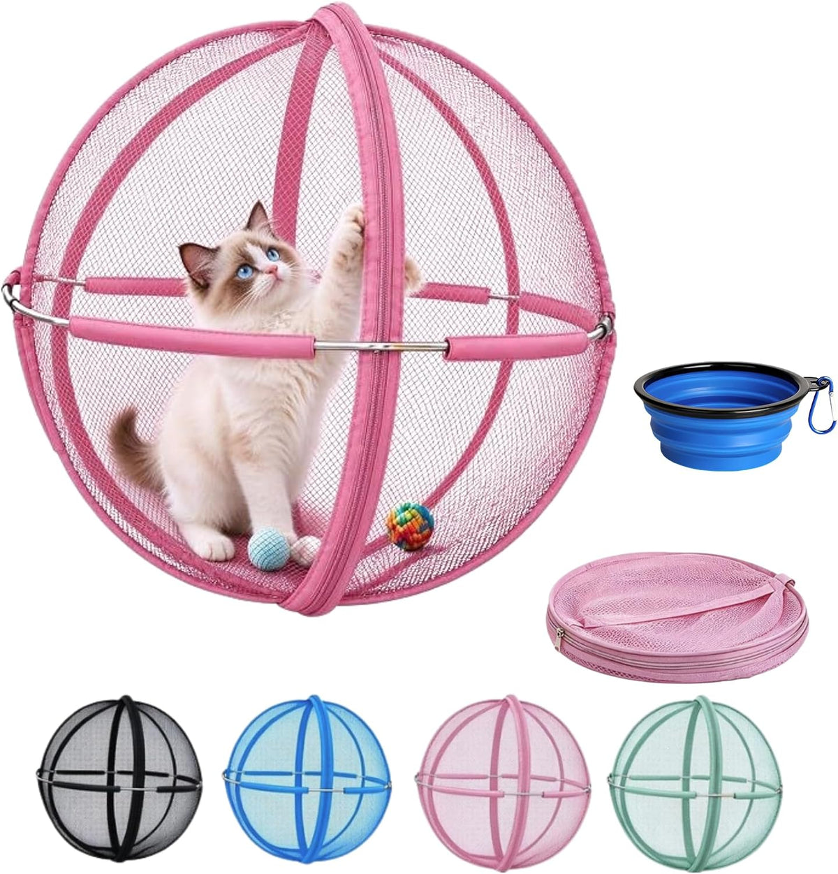 Outdoor Cat Playpen, 27-Inch Pop-Up Mesh Enclosure with Travel Bowl