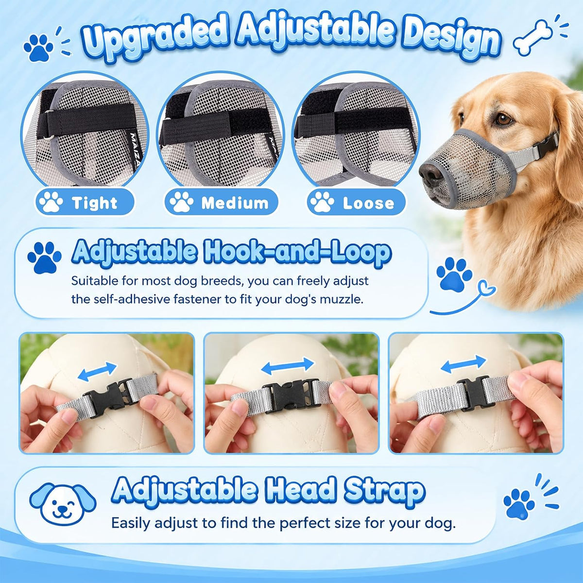 2PCS Adjustable Dog Muzzle Breathable Mesh Anti Bite, Comfortable Anti-Bite Dog Muzzle Designed for Safe Walking, Comfor
