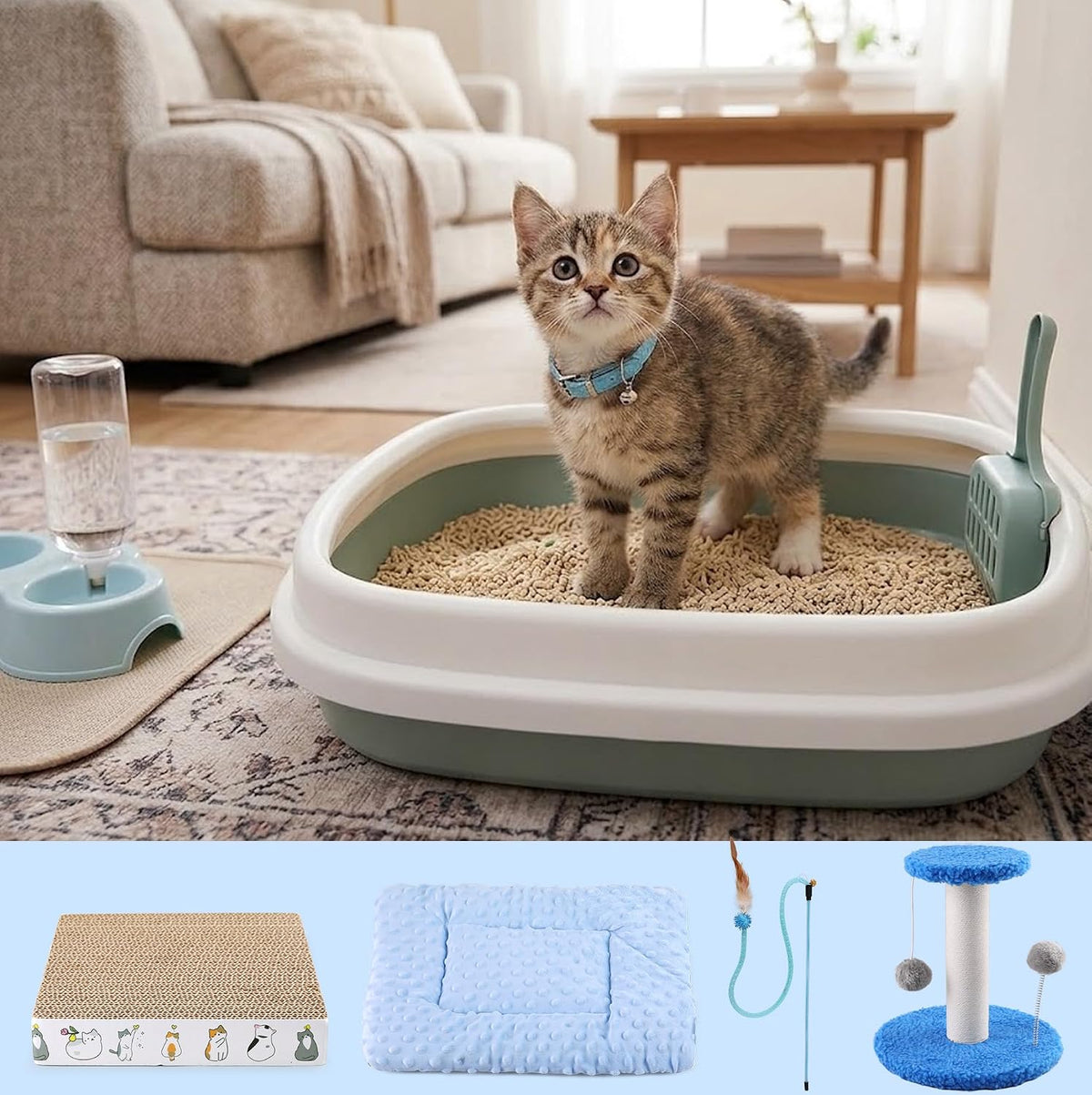 12 Pcs Kitten Starter Kit for Indoor Cats, Kitten Essentials, Blue