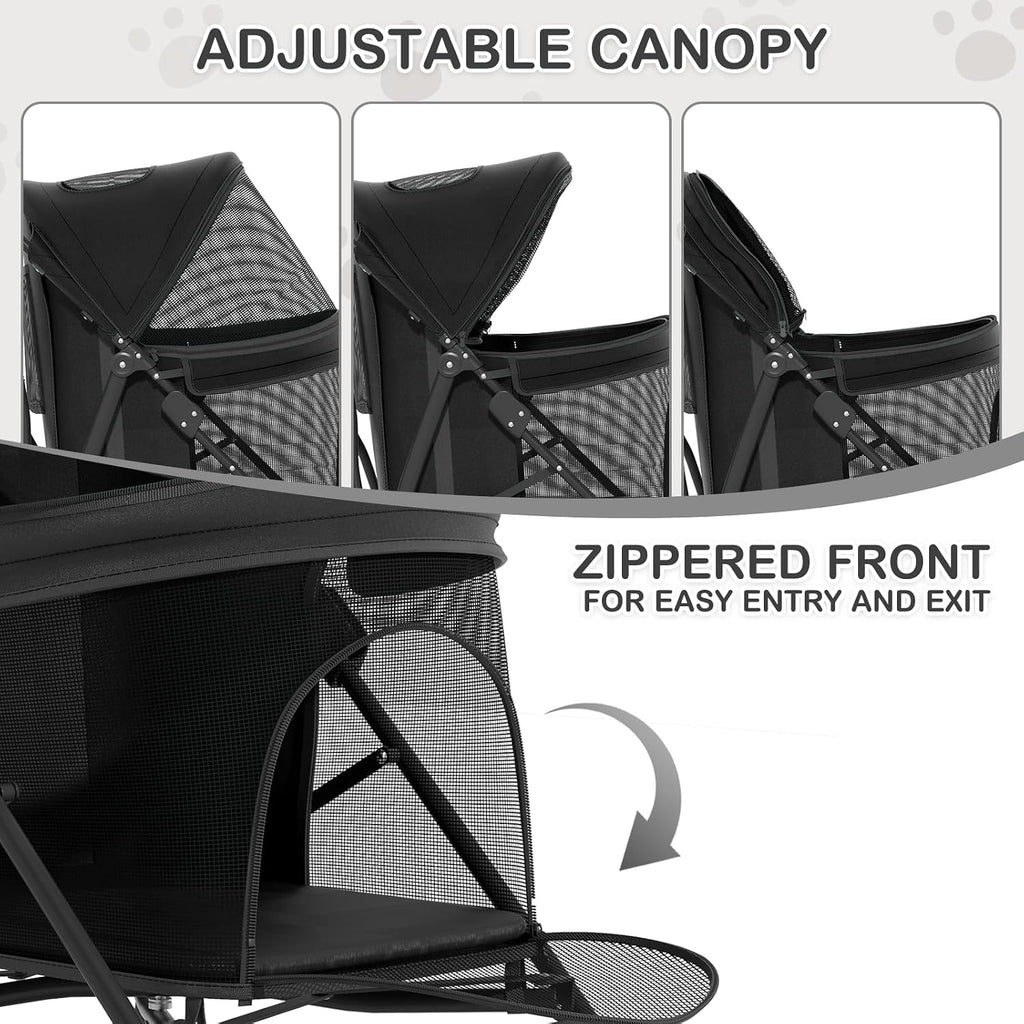MoNiBloom Pet Stroller for Small/Medium Dogs and Cats up to 22 lbs, Black