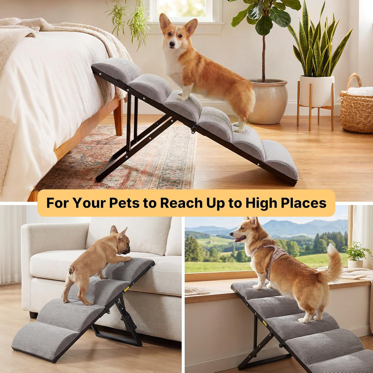 Veehoo Dog Ramp for Bed Couch Small Large Dogs, Foldable Pet Ramp 17“-23''H