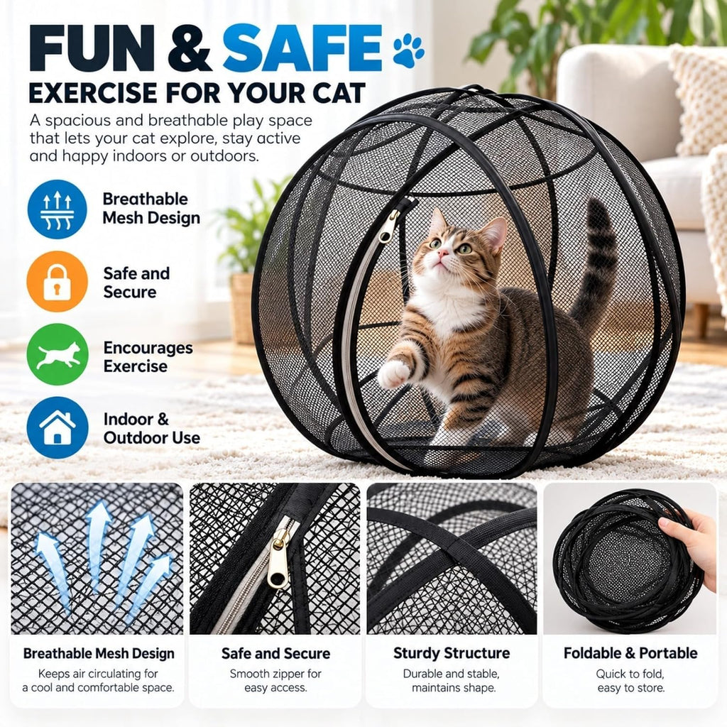 Cat Hamster Ball for Outside Foldable Mesh Cat Playpen 28 Inch (green)