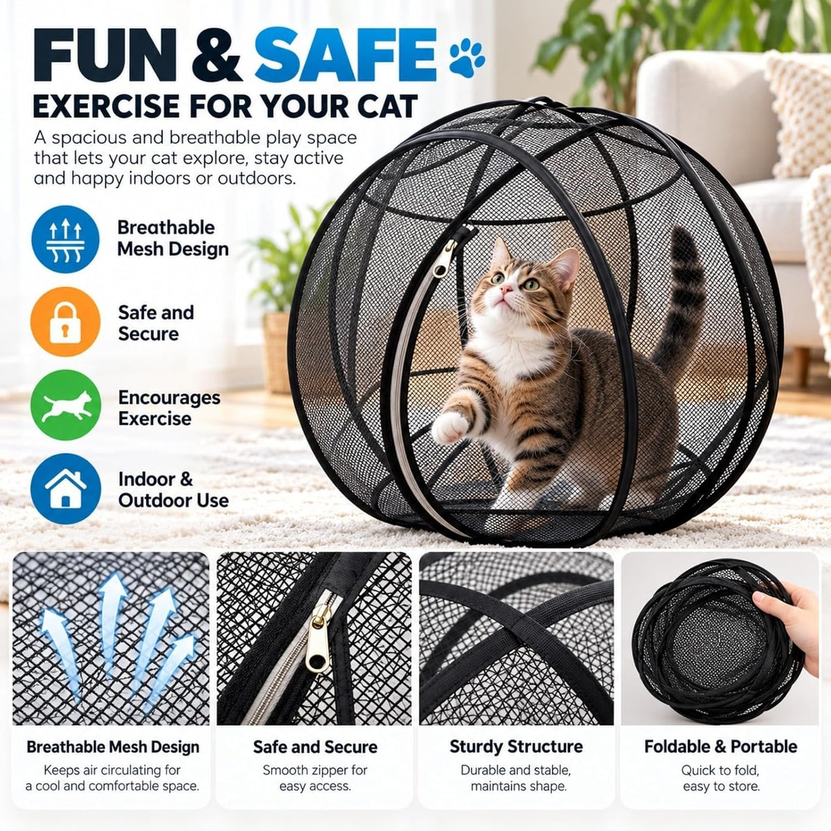 Cat Hamster Ball for Outside Foldable Mesh Cat Playpen 28 Inch (green)