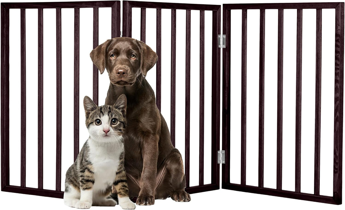 Pet Gate - 4-Panel Indoor Foldable Dog Fence for Stairs, Hallways, or Doorways - 72x24-Inch Wood Freestanding Dog Gates 