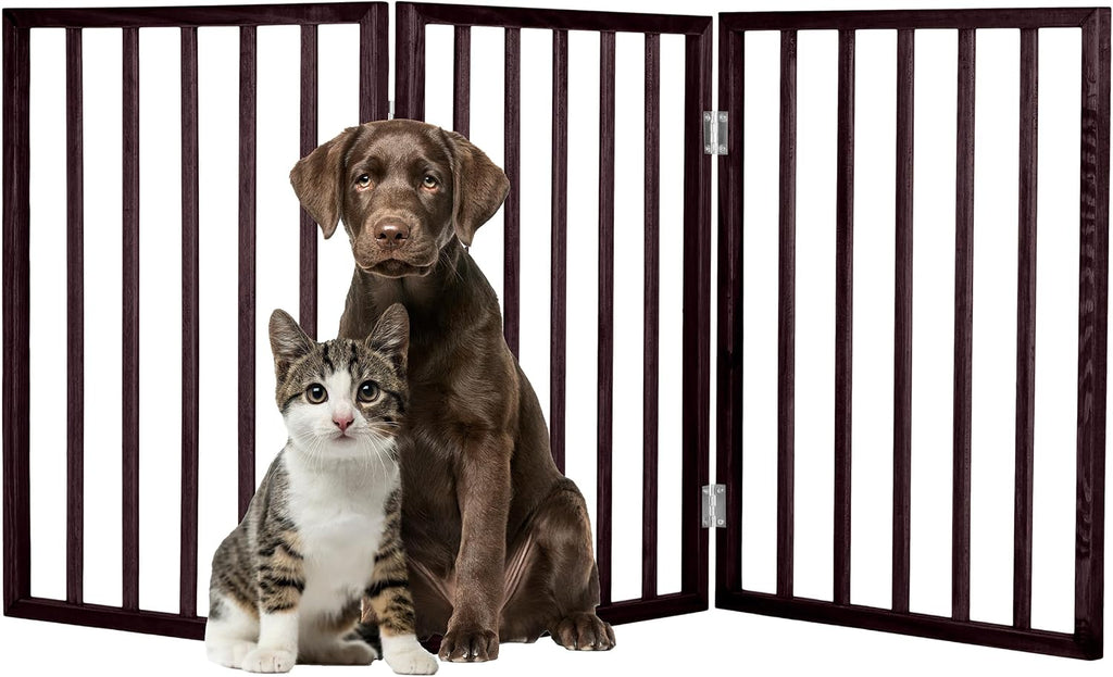 Pet Gate - 3-Panel Indoor Foldable Dog Fence for Stairs, Hallways, or Doorways - 54x24-Inch Wood Freestanding Dog Gates 