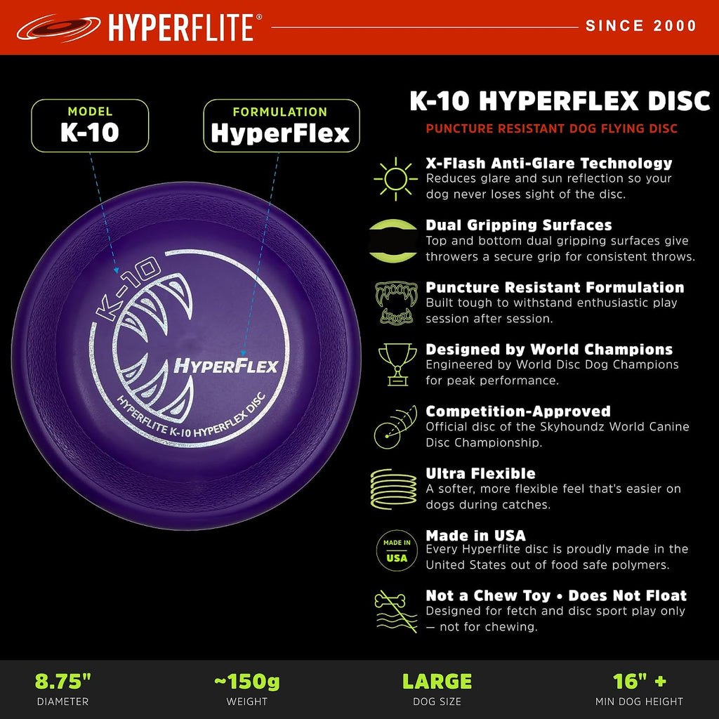 Hyperflite K-10 Hyperflex Flexible Dog Flying Disc, Medium-Large
