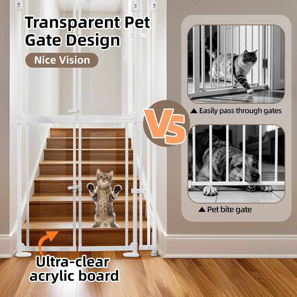 74.8-98.43” Extra Tall Cat Gate, 33.86-35.8” Wide Acrylic Pet Gate