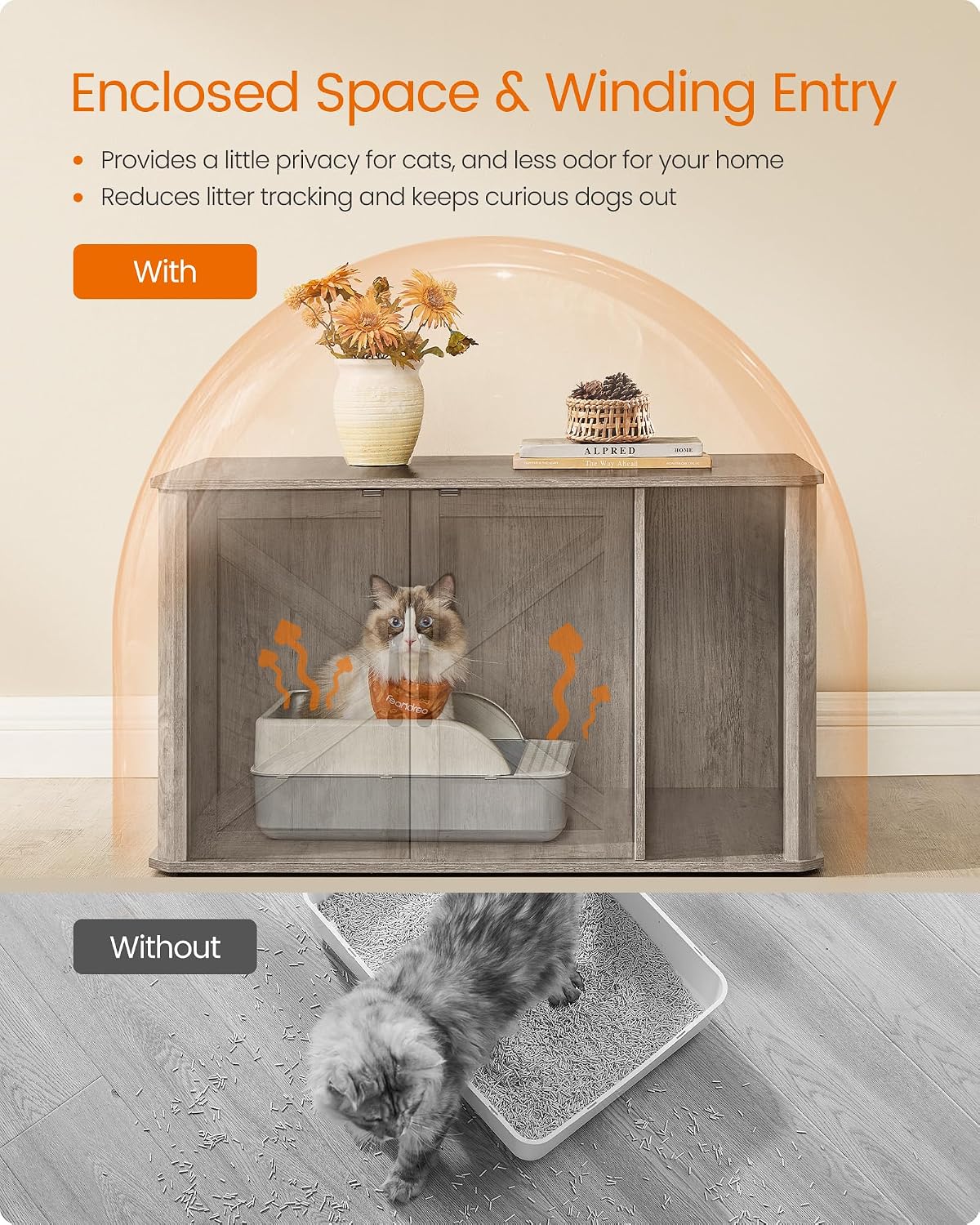 Feandrea Double Cat Litter Box Enclosure for 2 Cats, Front Entry